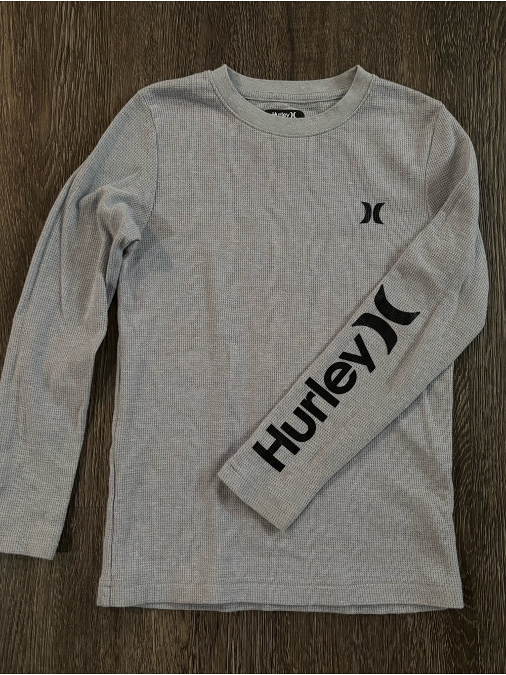 Hurley Light Gray Long Sleeve Thermal Tee with Logo Sleeve